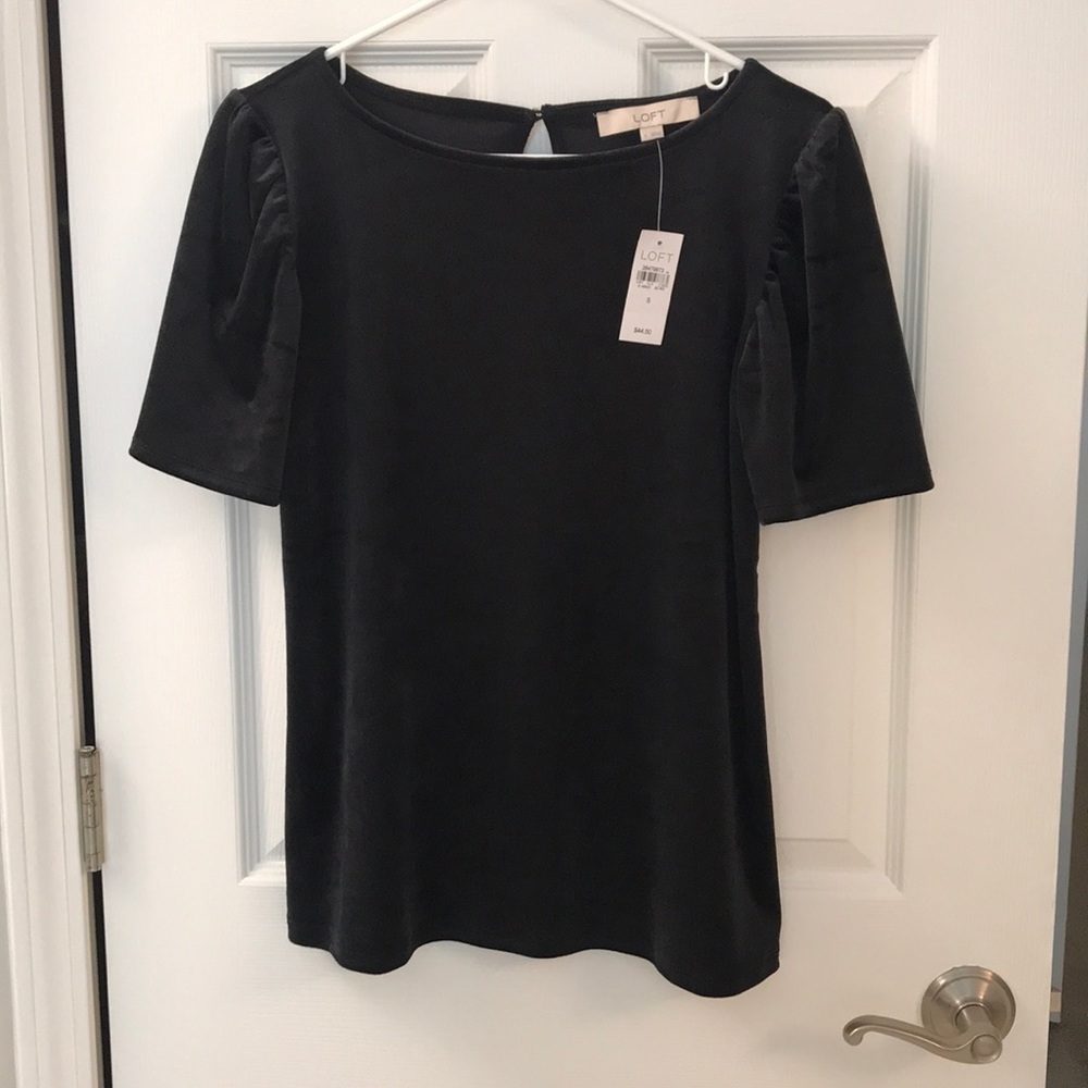 Velvet top with rouched sleeve. NWT